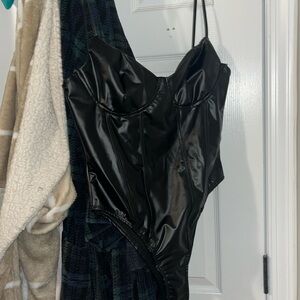 Black faux leather bodysuit